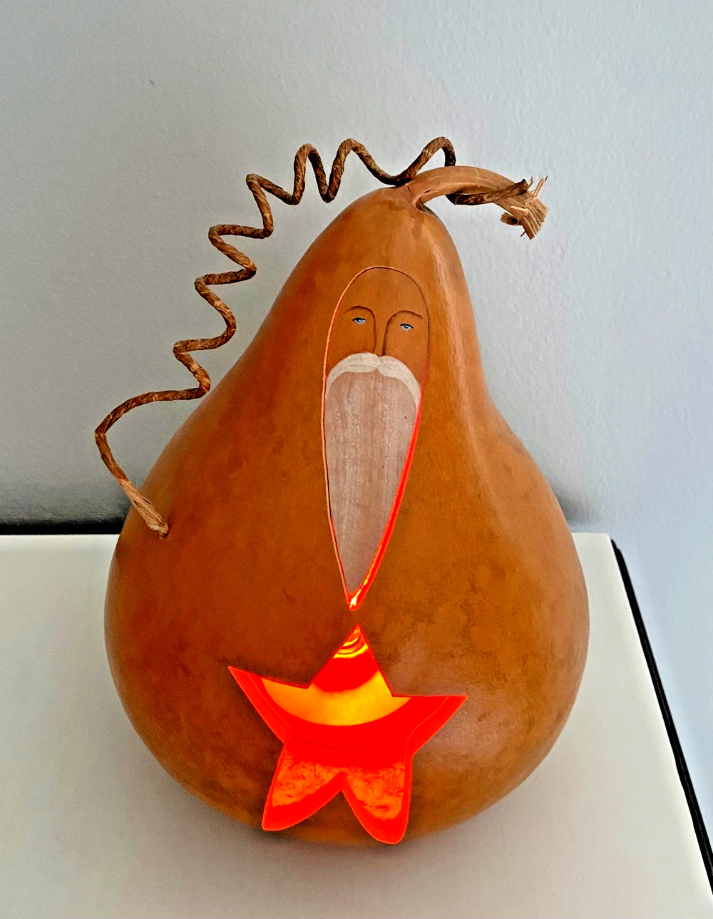 Vintage Meadowbrooke Gourds 9.25"H Light Up Yellow Santa, Plug-In